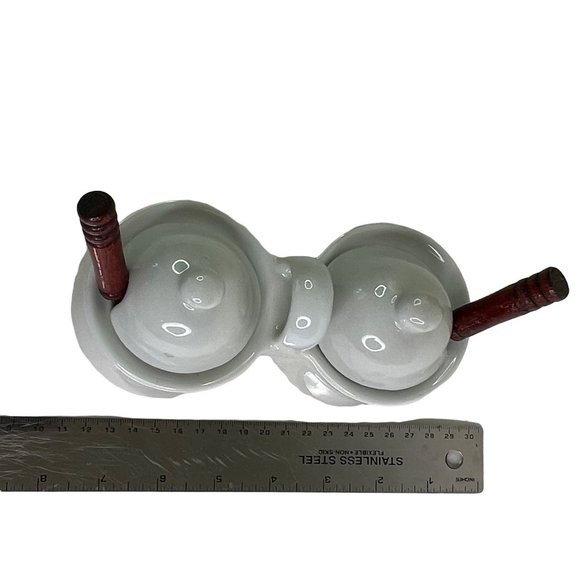 Double Condiment Cup Ceramic Jelly Jam Relish Server with Spoons - Picture 8 of 8